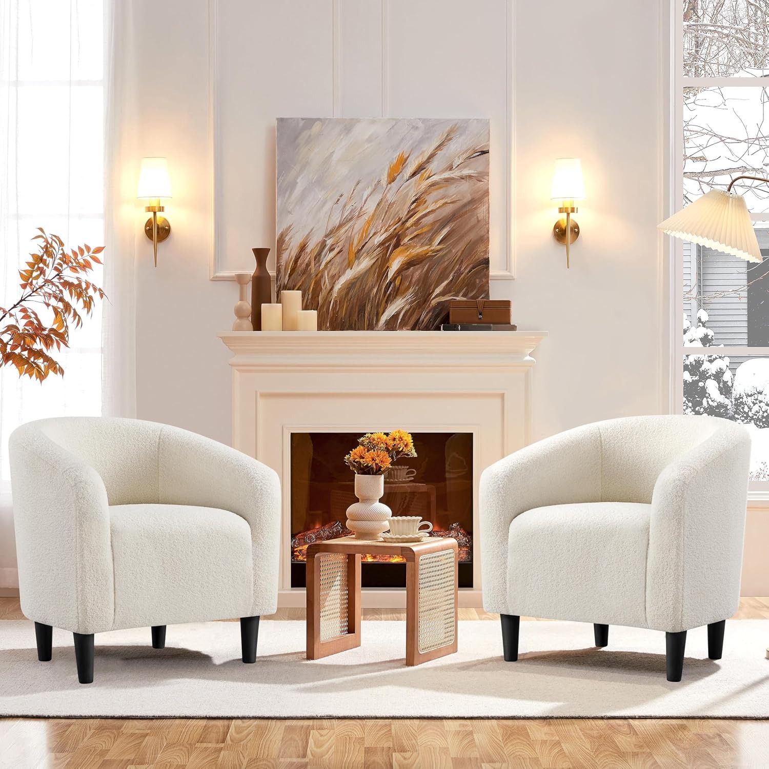 Yaheetech Ivory Boucle Barrel Accent Chair