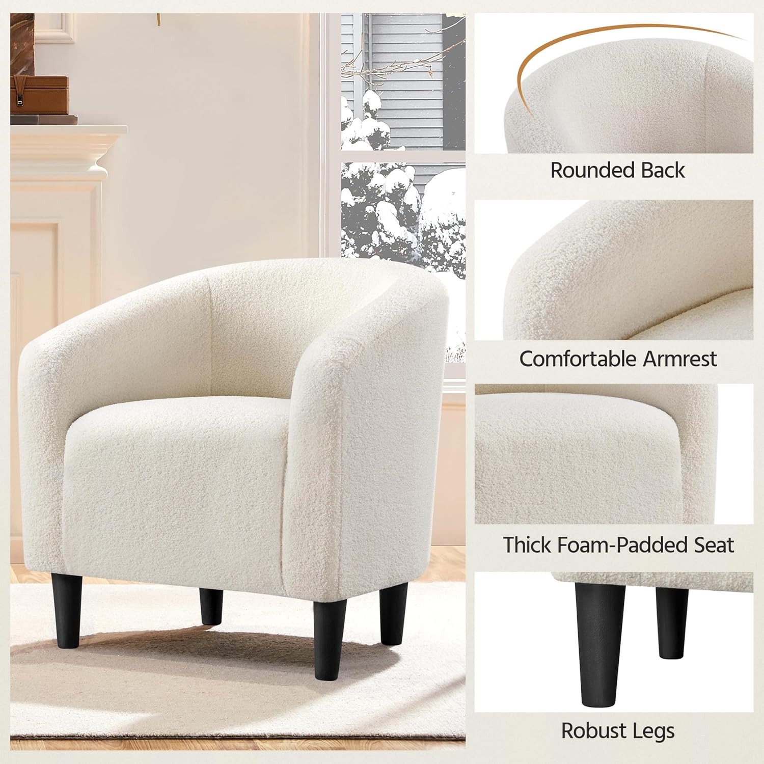 Yaheetech Ivory Boucle Barrel Accent Chair