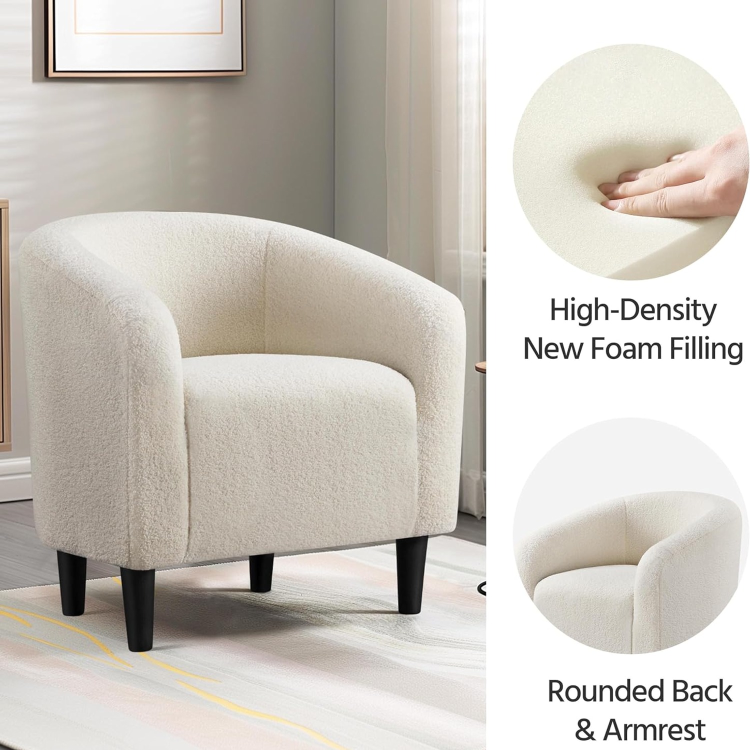 Yaheetech Ivory Boucle Barrel Accent Chair