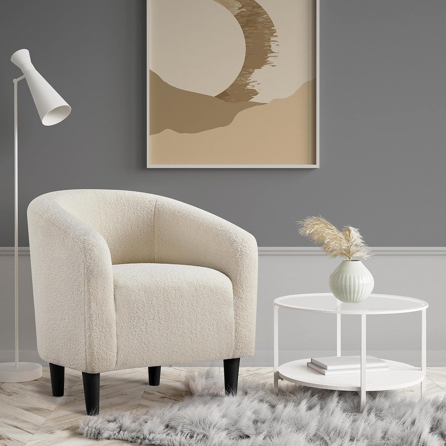 Yaheetech Ivory Boucle Barrel Accent Chair: image 7