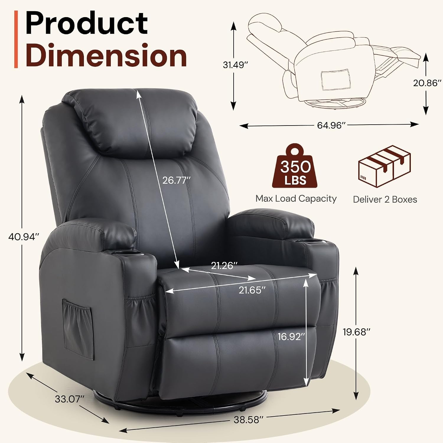 Korser Heated Swivel Massage Recliner