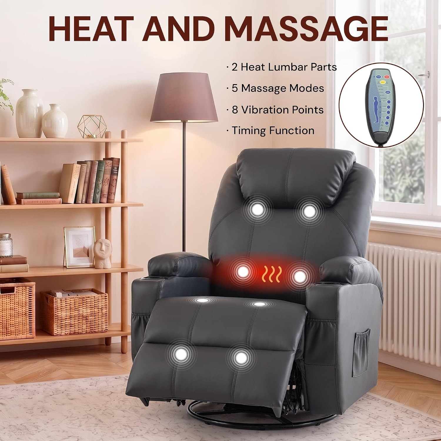 Korser Heated Swivel Massage Recliner: image 8