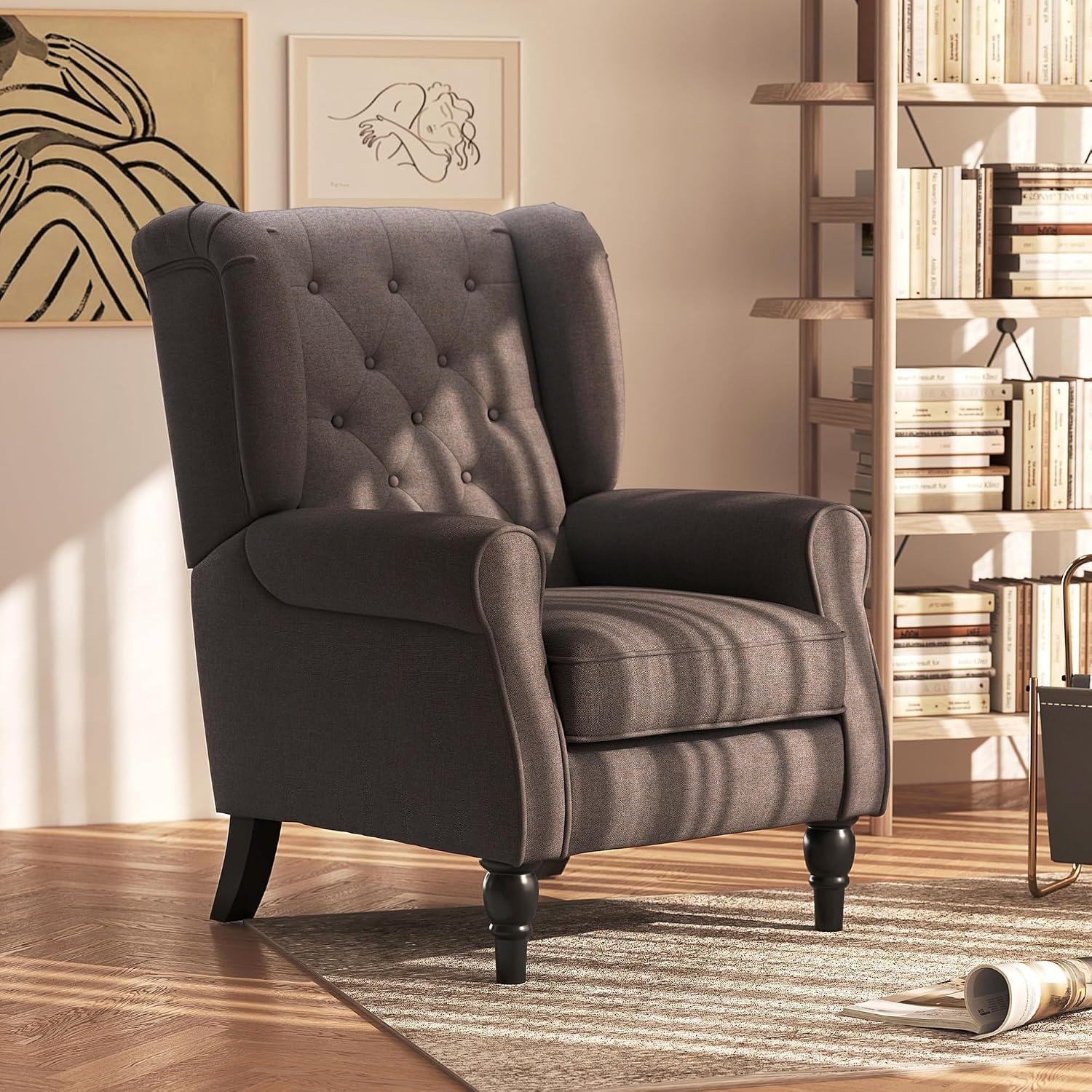 HOMCOM Brown Tufted Wingback Armchair: image 1