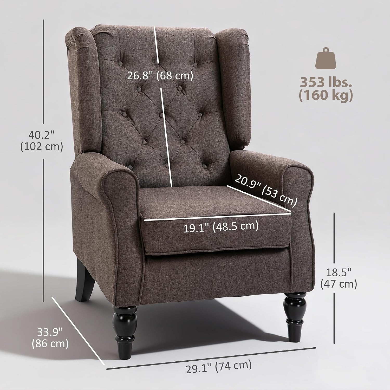 HOMCOM Brown Tufted Wingback Armchair