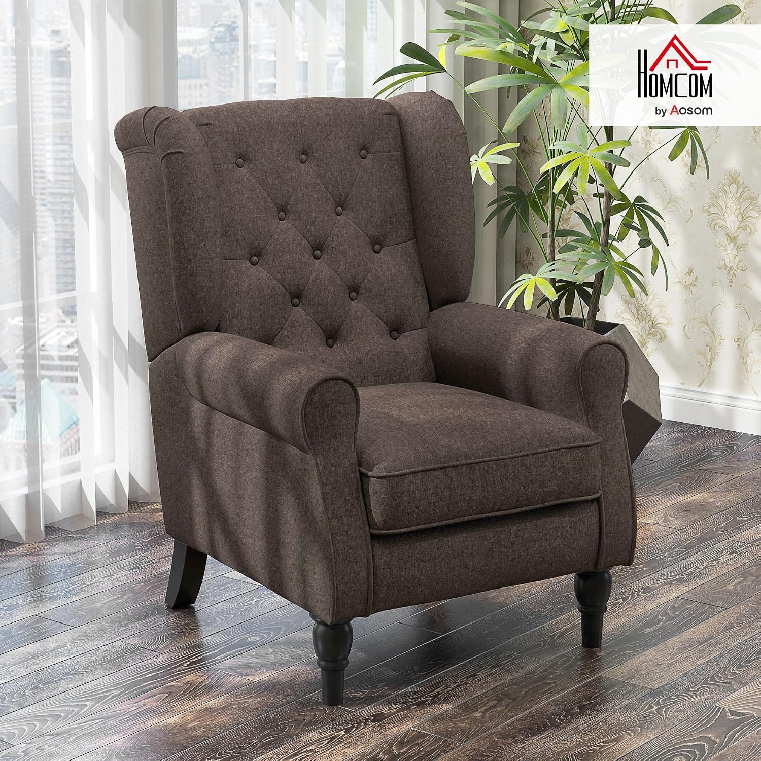 HOMCOM Brown Tufted Wingback Armchair