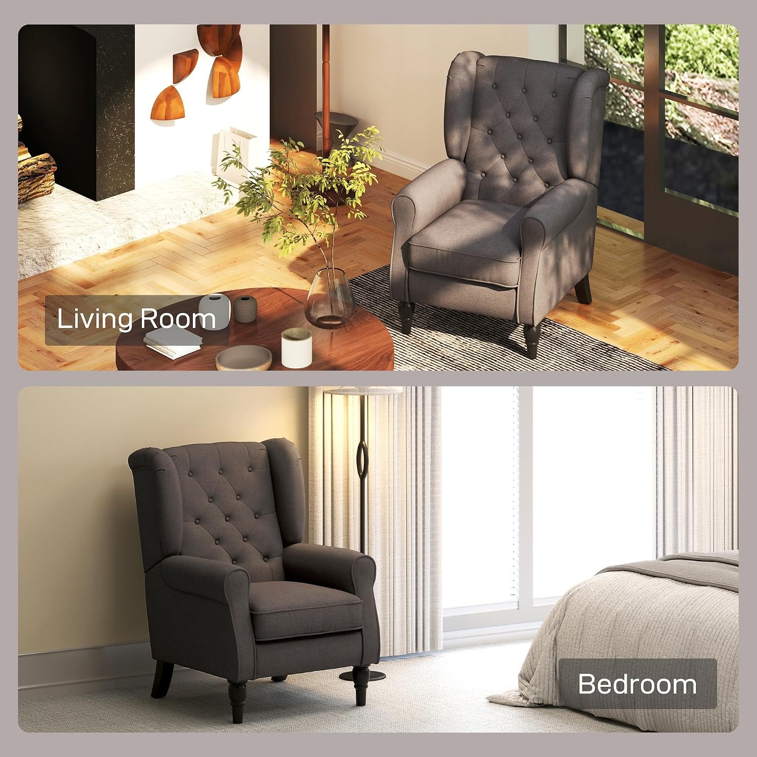 HOMCOM Brown Tufted Wingback Armchair: image 7