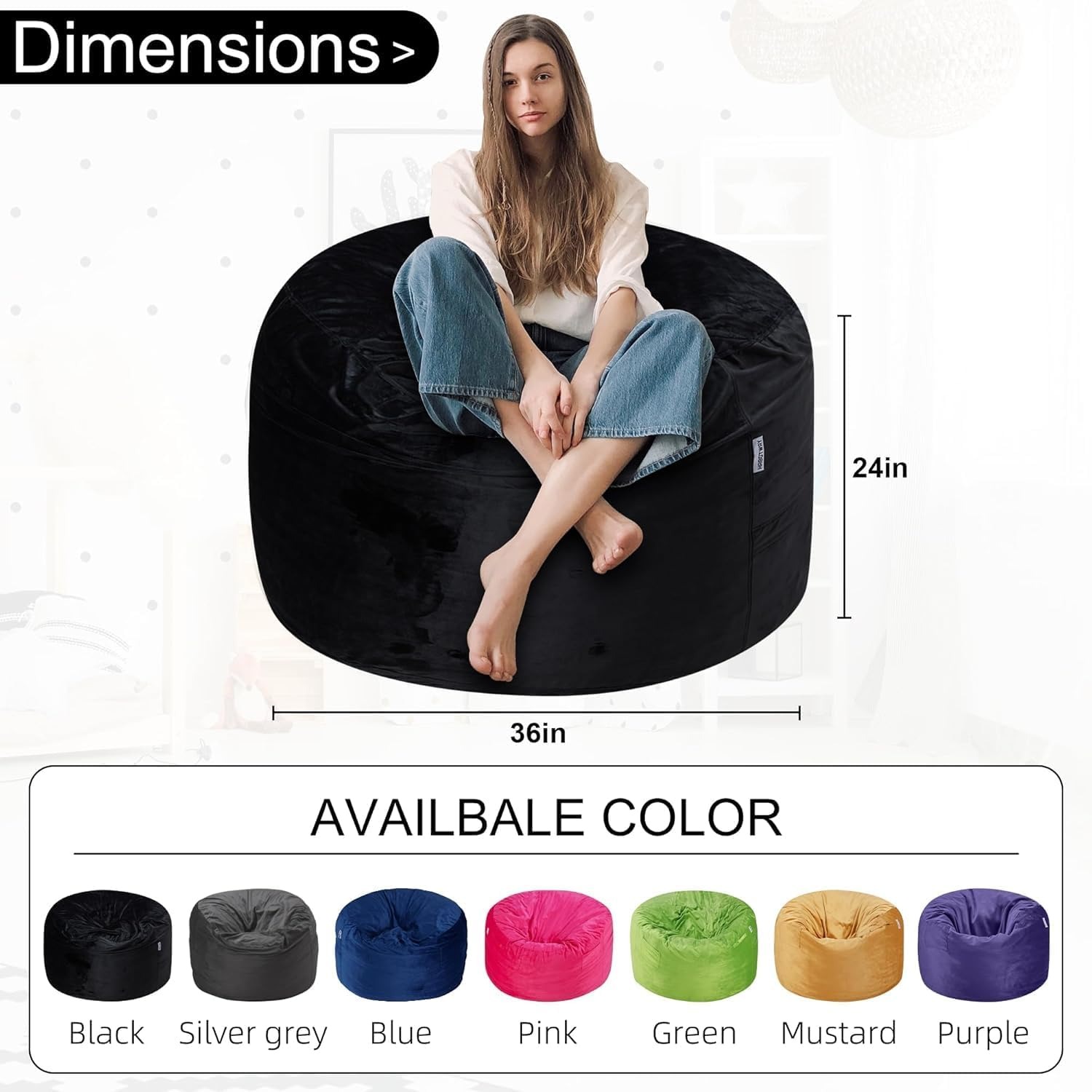 HABUTWAY 3 Foot Memory Foam Bean Bag Chair
