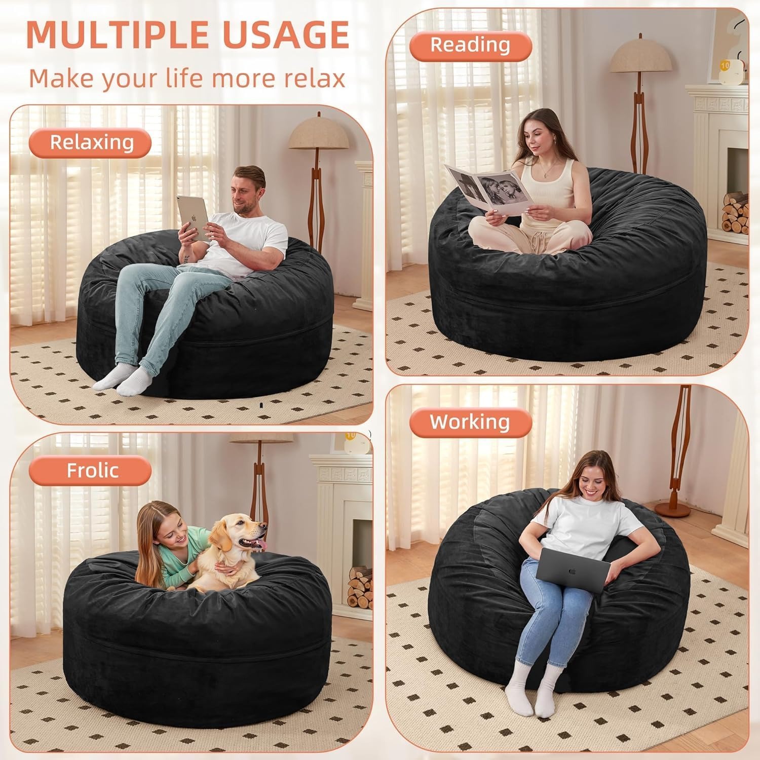 HABUTWAY 3 Foot Memory Foam Bean Bag Chair