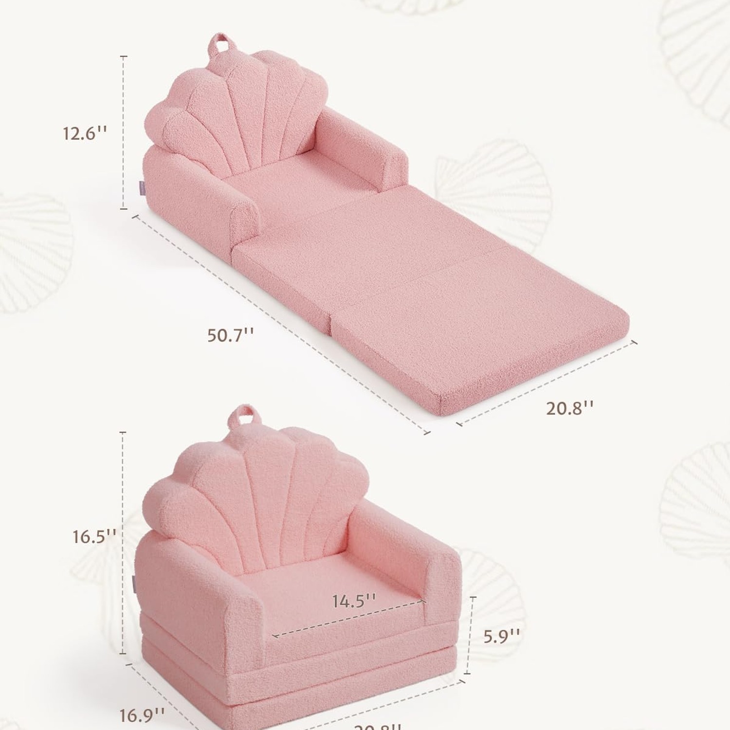 Blissful Diary Pink Seashell Fold Out Kids Couch: image 3