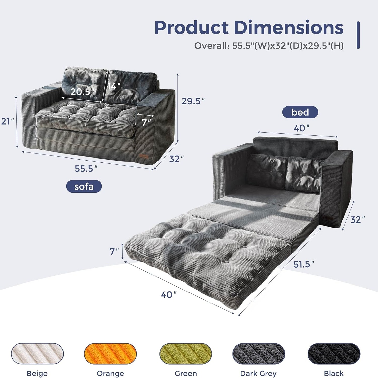 MAXYOYO Tri-Fold Loveseat Sofa Bed