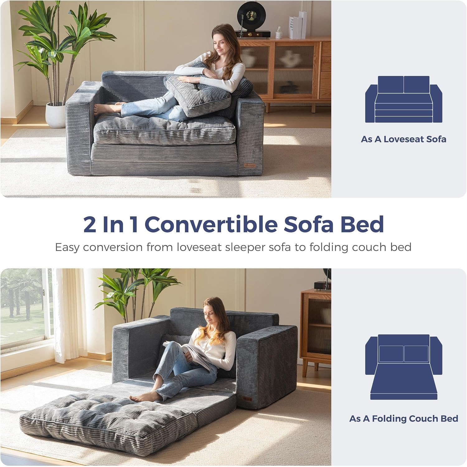 MAXYOYO Tri-Fold Loveseat Sofa Bed