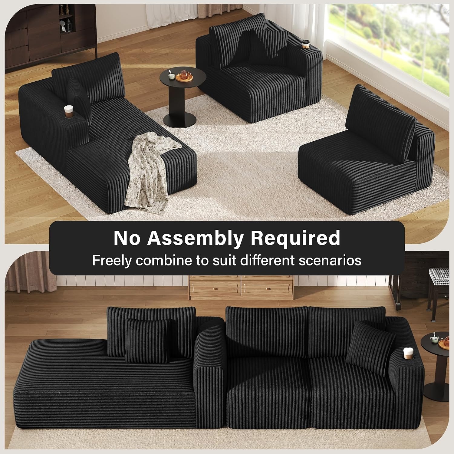 DURASPACE Corduroy L-Shaped Sectional Sofa: image 3