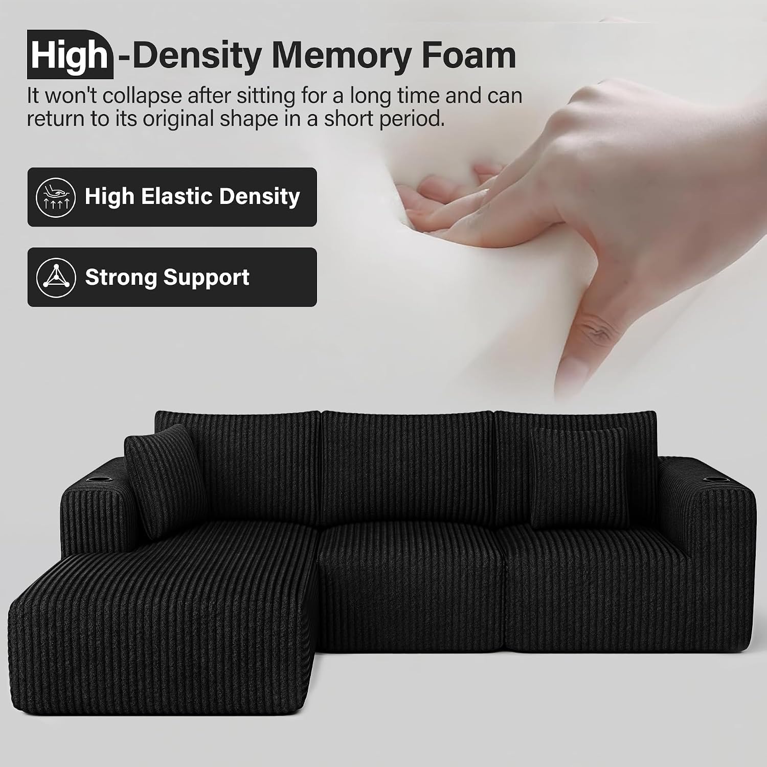 DURASPACE Corduroy L-Shaped Sectional Sofa: image 4
