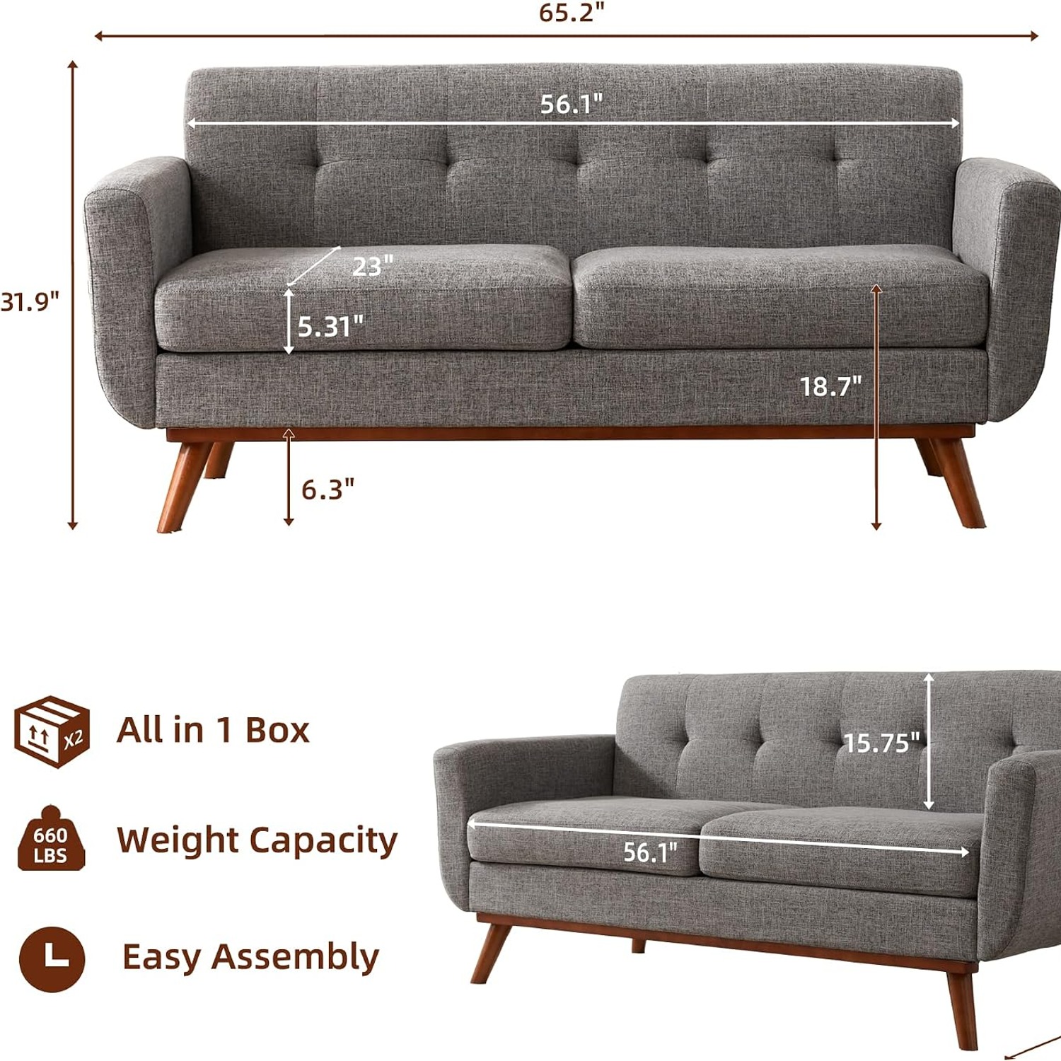 Kingfun Tufted Loveseat Sofa