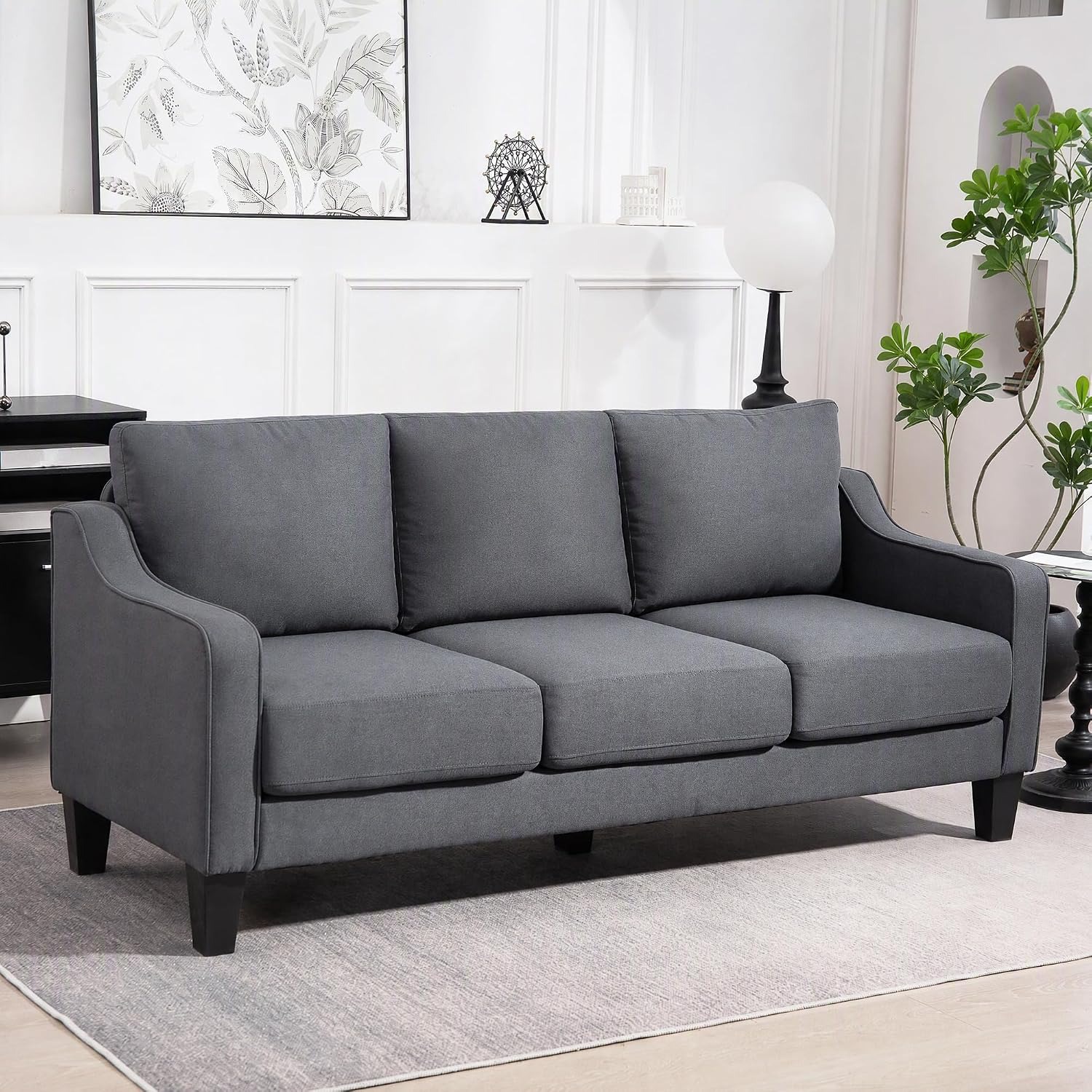 HOMCOM Charcoal Grey Three Seater Sofa: image 1