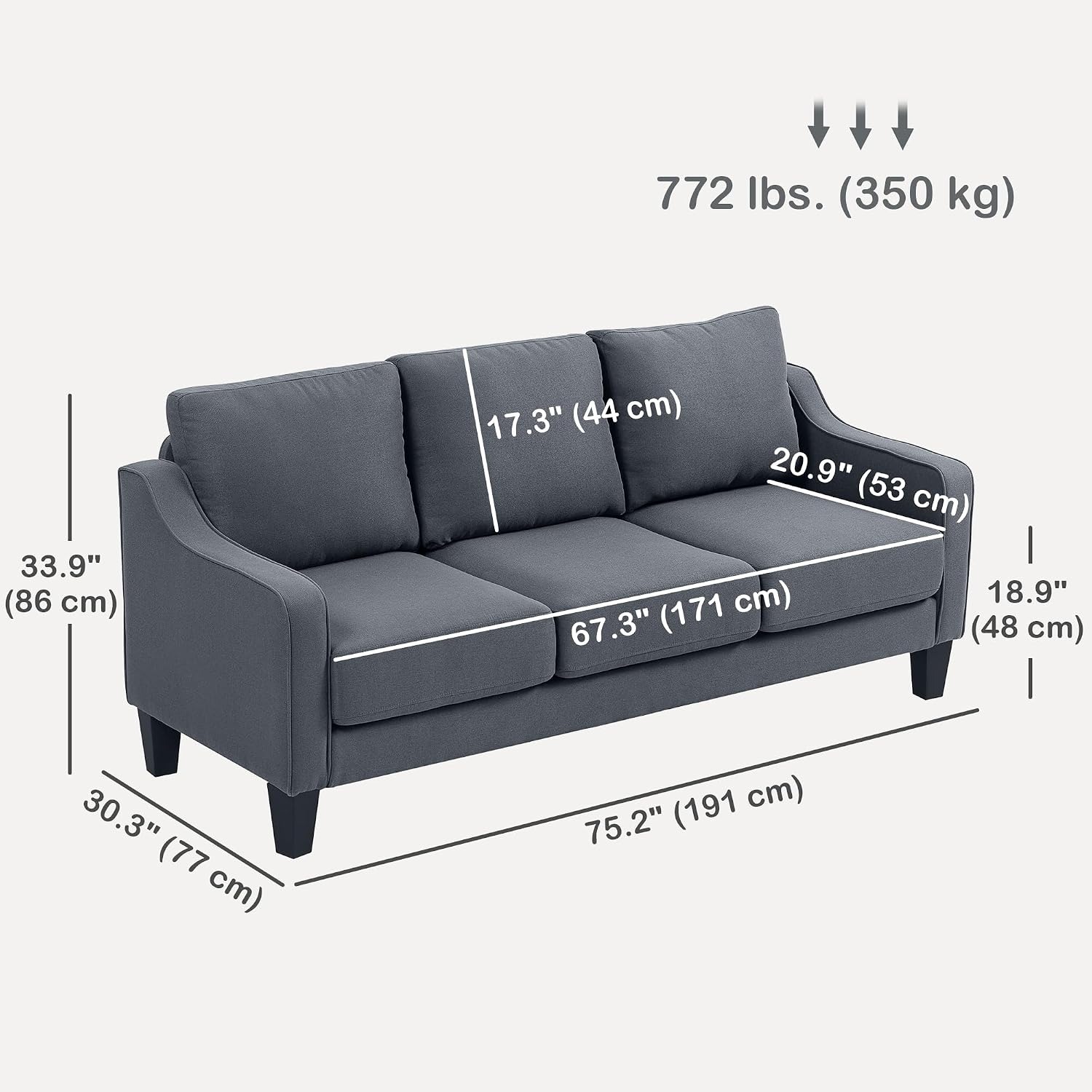 HOMCOM Charcoal Grey Three Seater Sofa