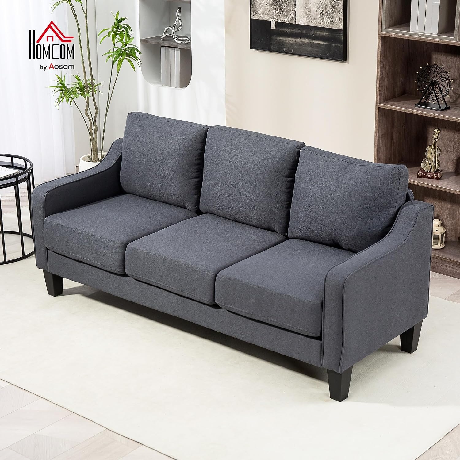 HOMCOM Charcoal Grey Three Seater Sofa