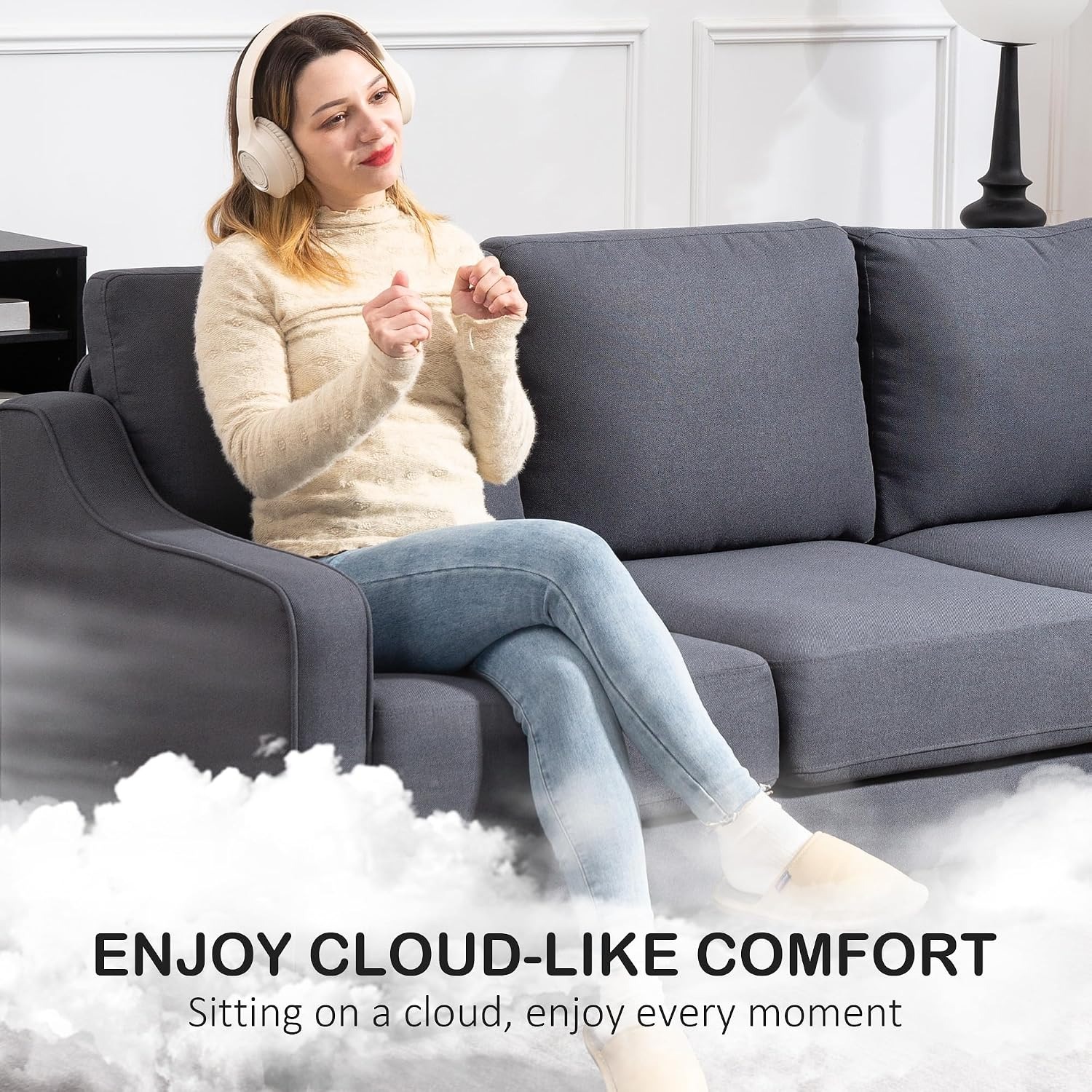 HOMCOM Charcoal Grey Three Seater Sofa
