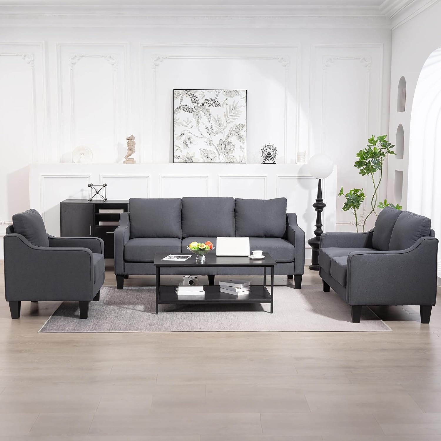HOMCOM Charcoal Grey Three Seater Sofa: image 7