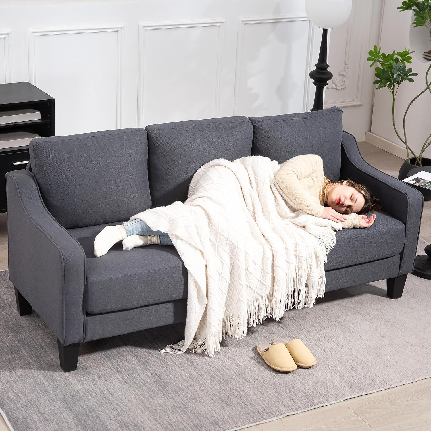 HOMCOM Charcoal Grey Three Seater Sofa: image 8