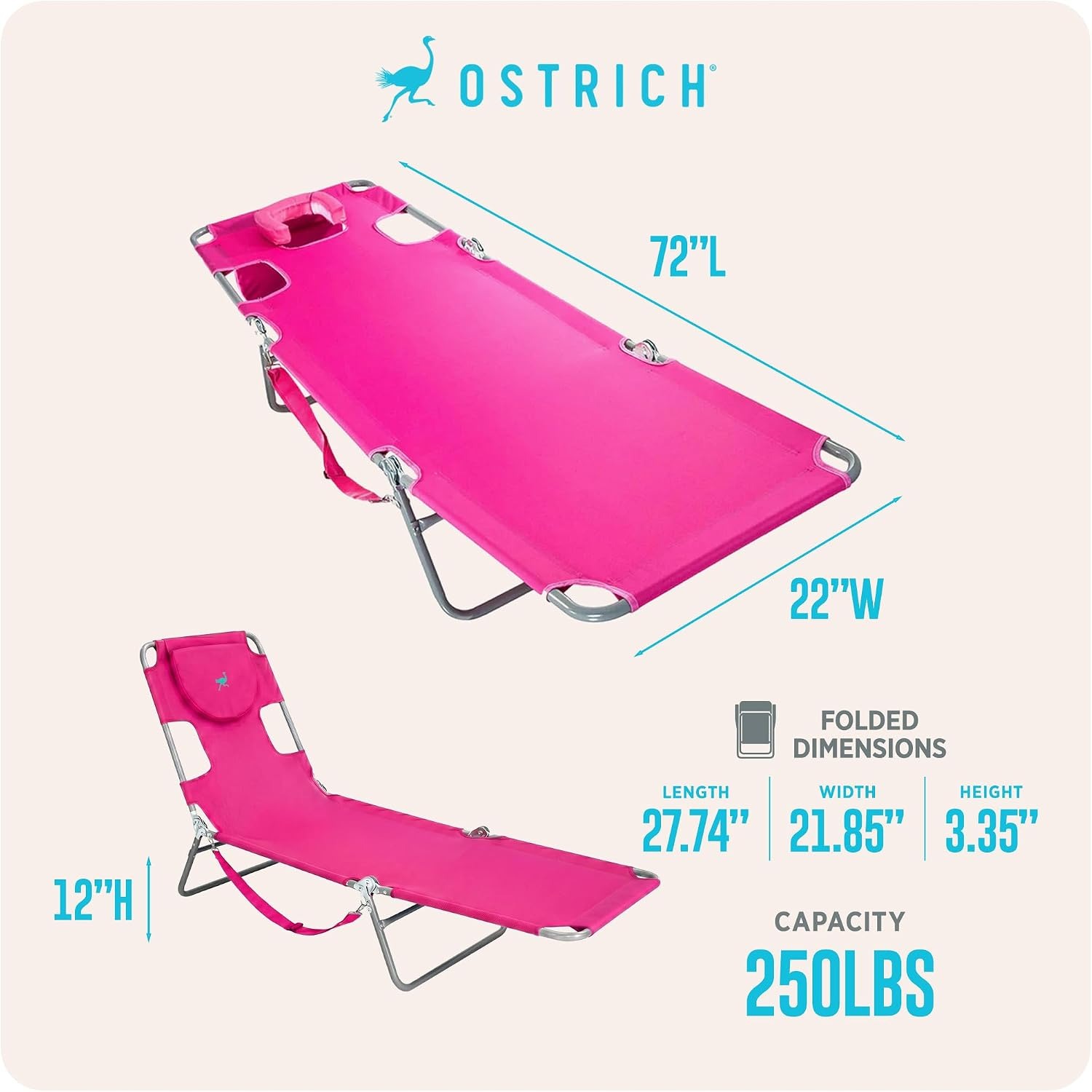 Ostrich Folding Face-Down Chaise Lounge