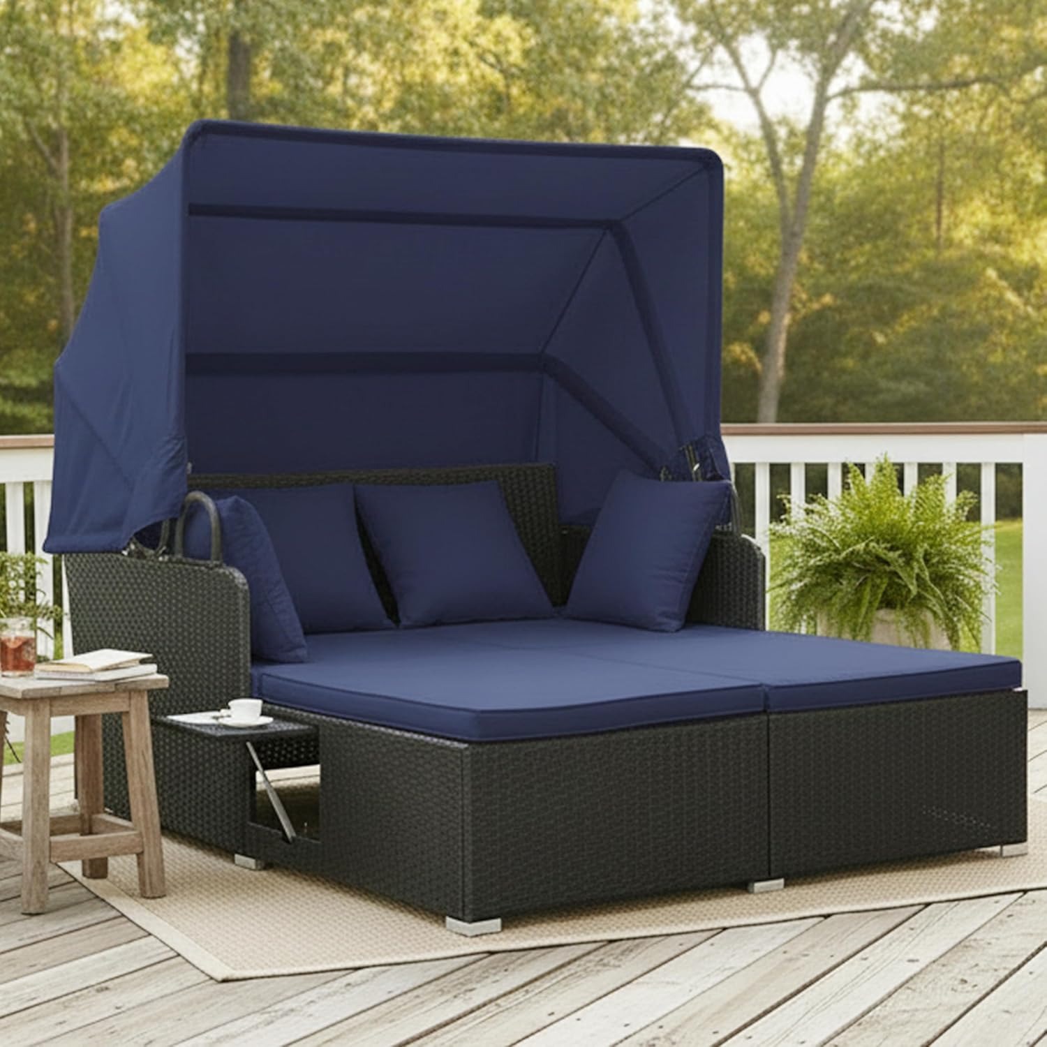 Tangkula Canopy Wicker Daybed