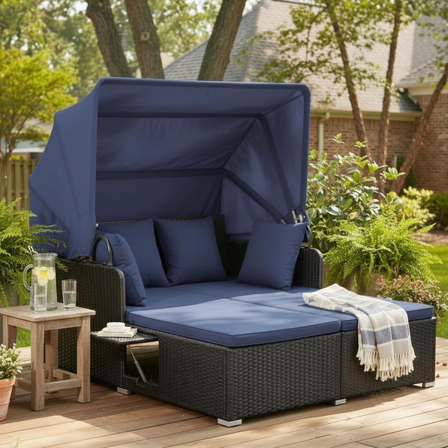 Tangkula Canopy Wicker Daybed