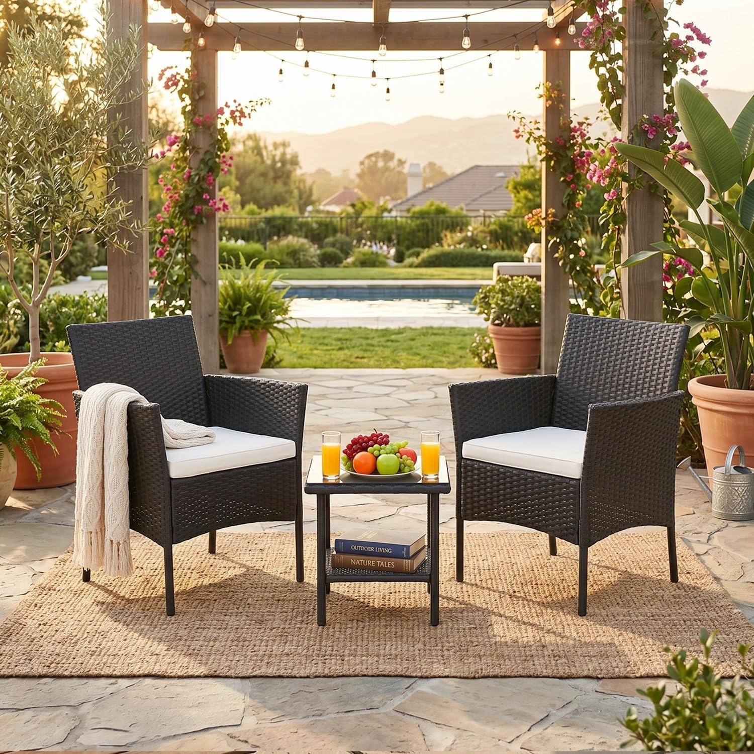 FDW Three-Piece Wicker Patio Conversation Set
