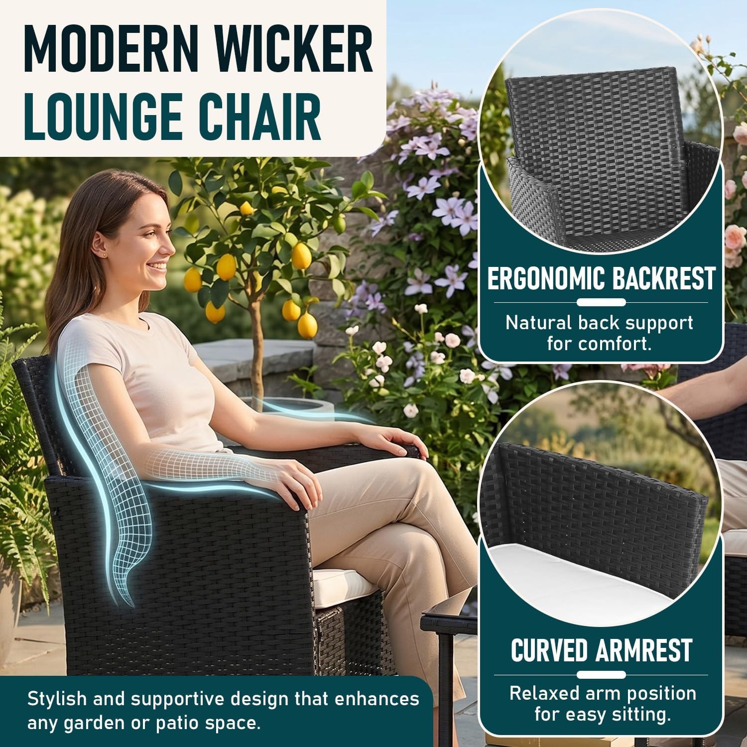 FDW Three-Piece Wicker Patio Conversation Set