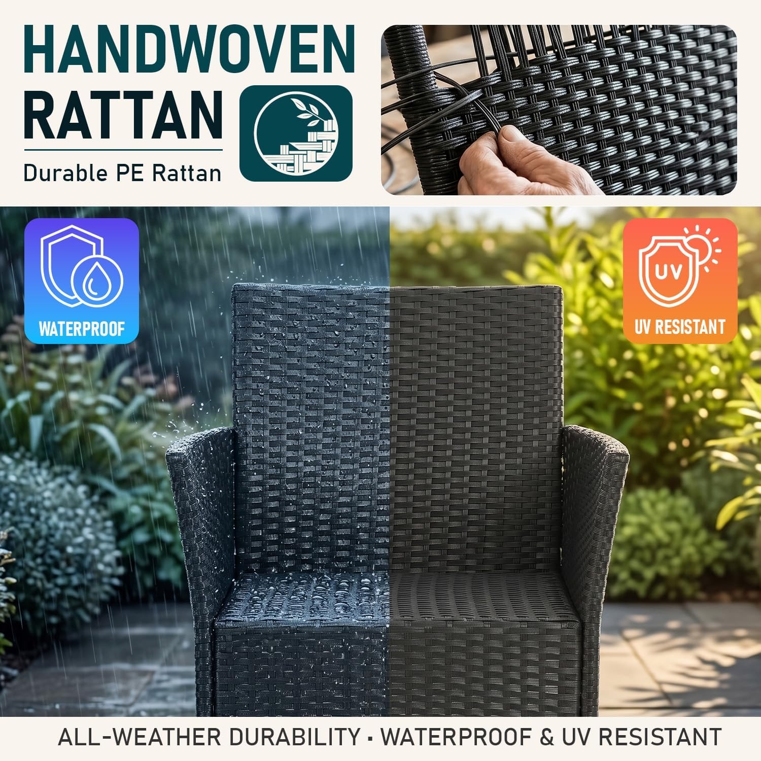 FDW Three-Piece Wicker Patio Conversation Set