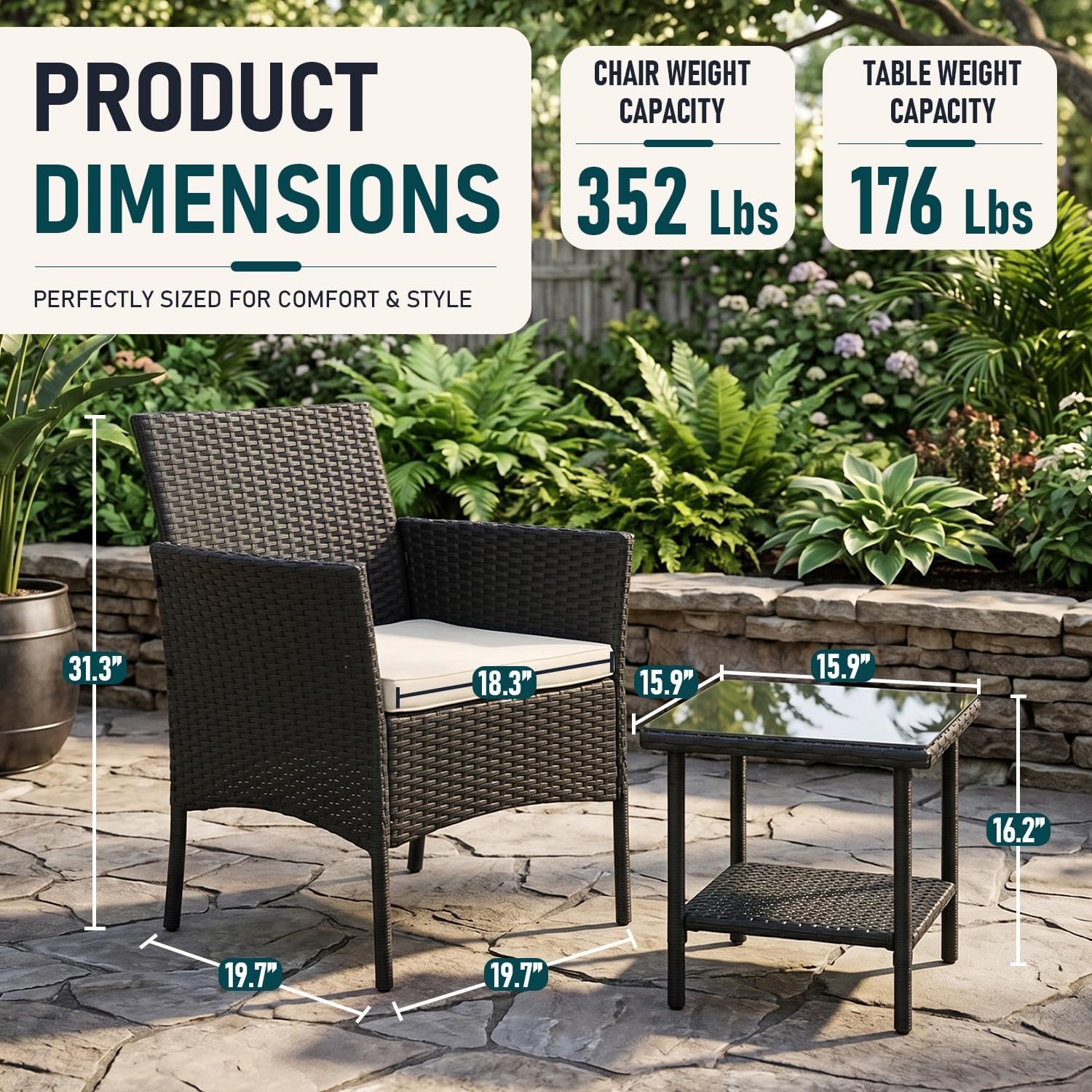 FDW Three-Piece Wicker Patio Conversation Set: image 7