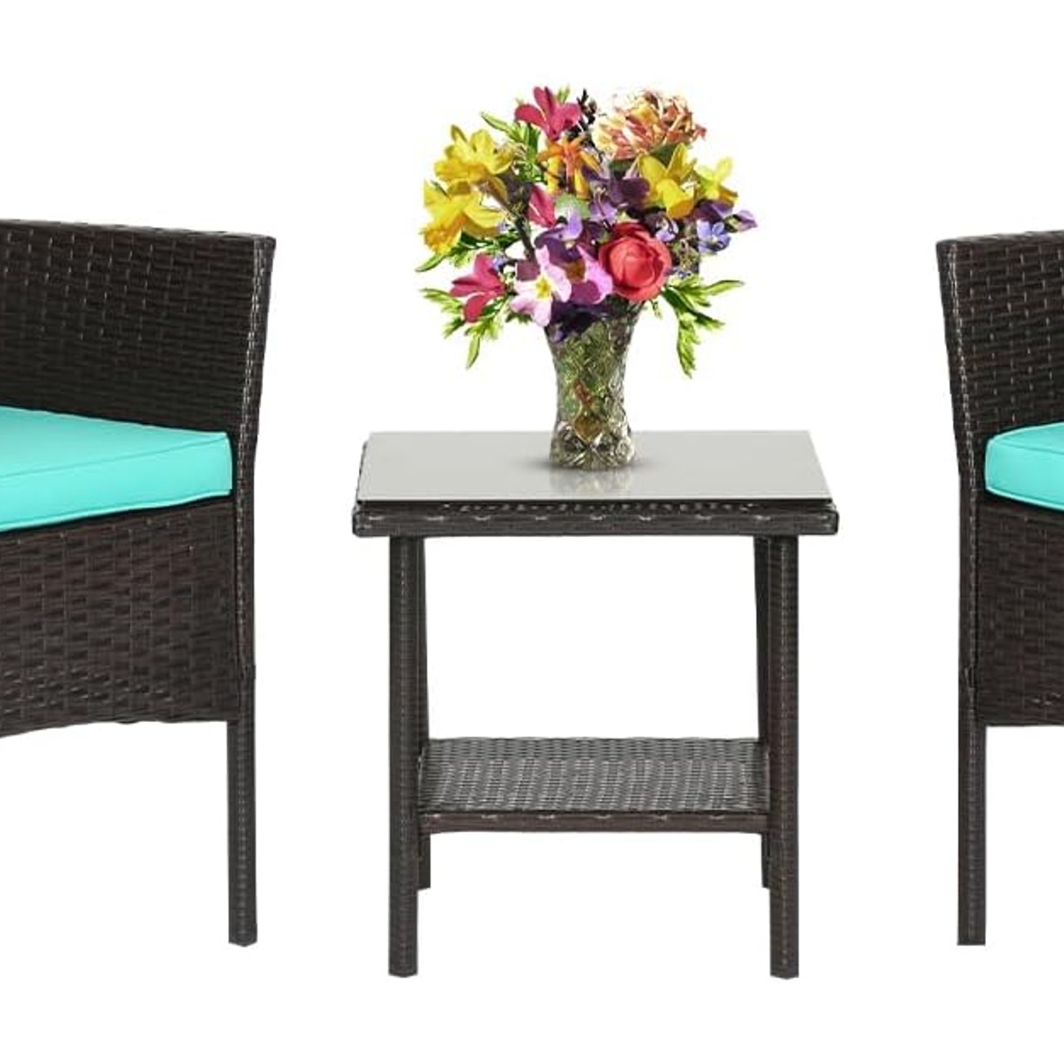 FDW Three-Piece Wicker Patio Conversation Set: image 8